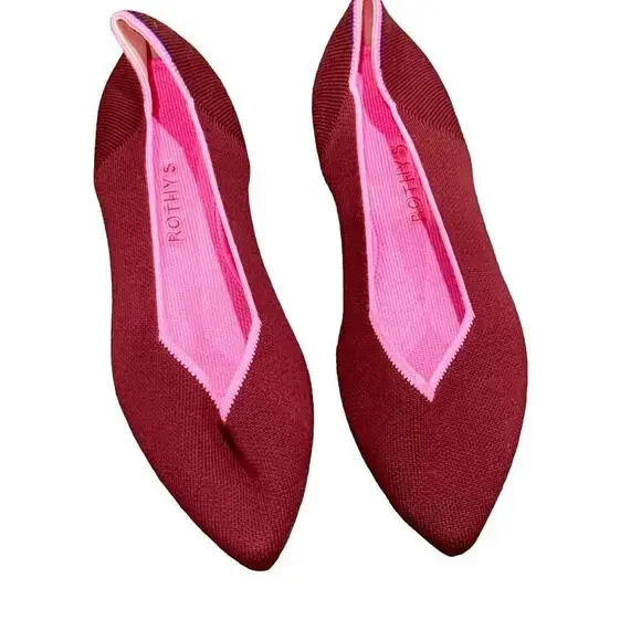 Rothy's The Point Ballet Flat Slip-On Merino Wool Currant Pink Size W9.5 NWOB - Picture 9 of 12